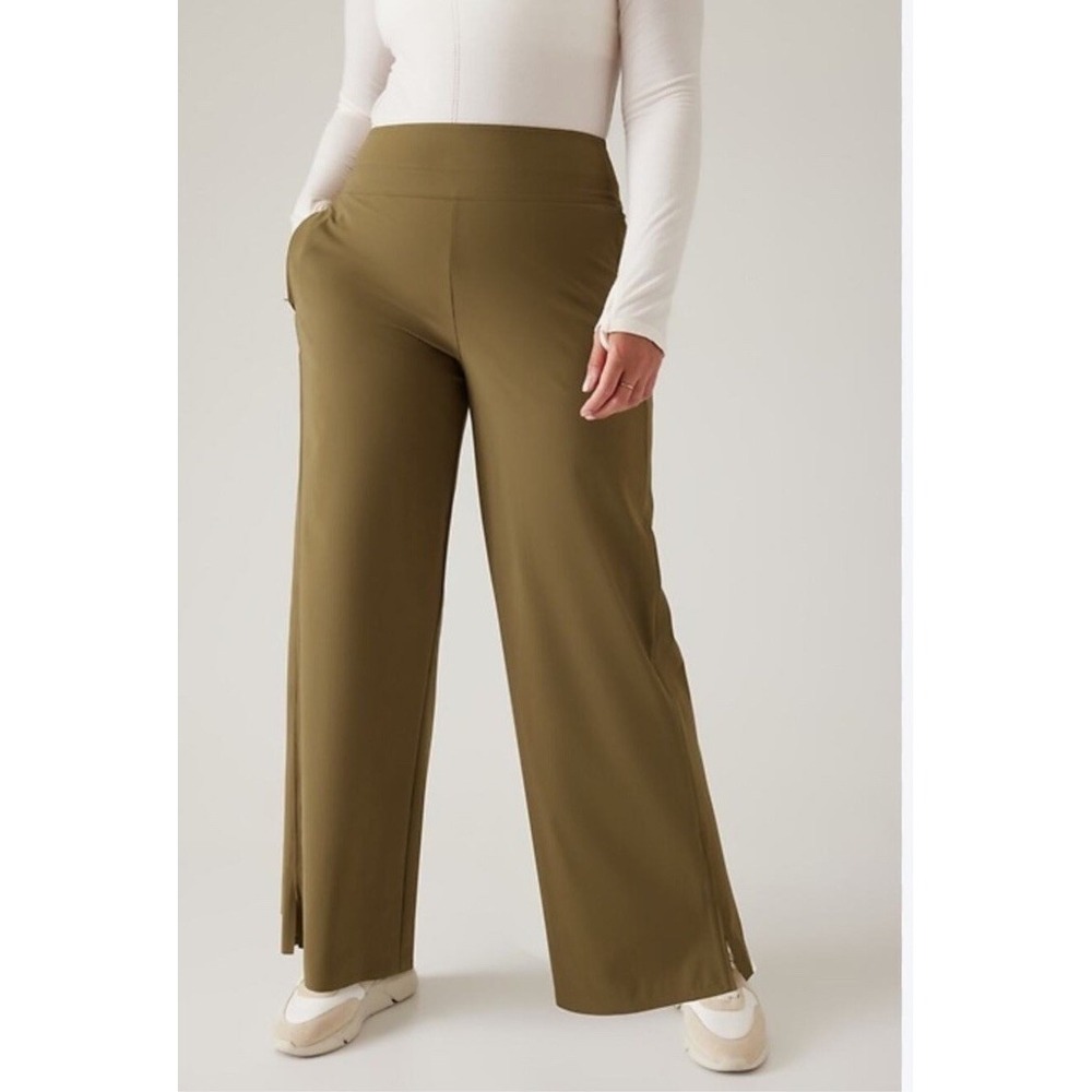 ATHLETA Cosmic Wide Leg Pants Women's Size 14 Acacia Olive Green High Waist